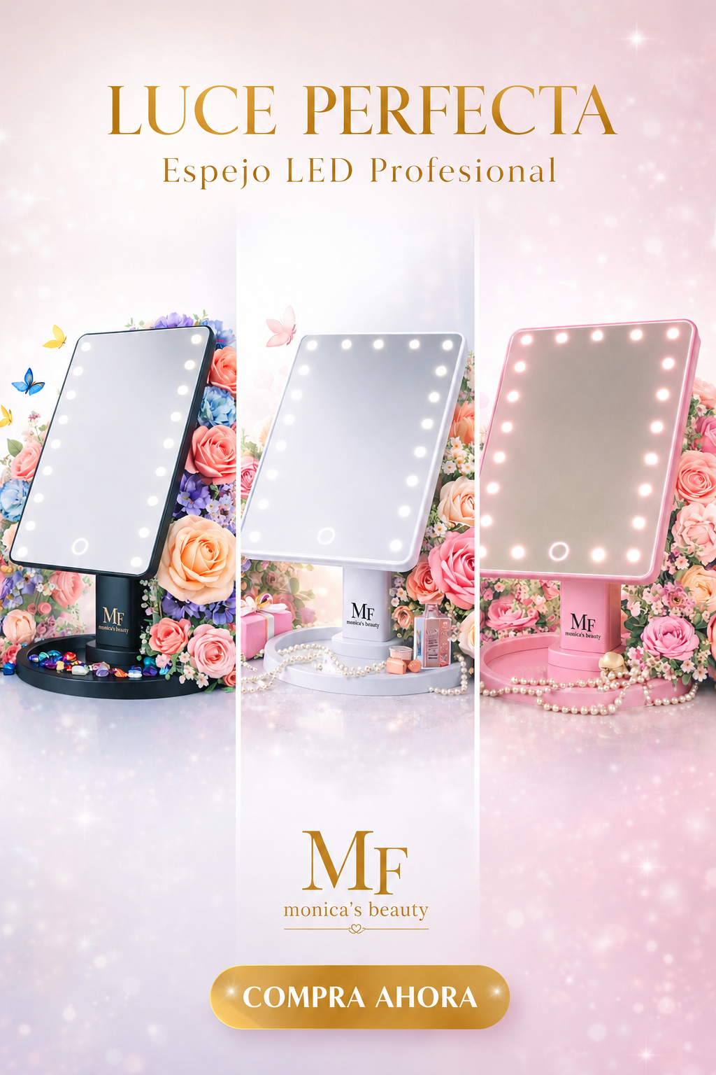 Espejo LED Profesional para Maquillaje con Luz Regulable y Base Ajustable